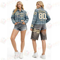 Ensemble veste et short en jean marron en gros, style rétro délavé, veste en jean déchirée courte, ensembles de jorts pour hommes
