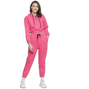 Sudadera con capucha de dos piezas con logotipo personalizado para mujer, conjunto de chándal con patrón sólido y pantalones cortos para invierno - Product Image 3