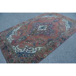 Vintage Turkish Rug Large Area 5.7 X 9.6 ft Classic <b>Red</b> Beige Abstract Pattern <b>Wool</b> Material 10mm Latex for Hallway Room Decor - Product Image 4