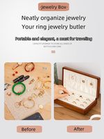 Grande boîte à bijoux en bois massif marron avec logo personnalisé pour bagues, boutons de manchette, boucles d'oreilles, rangement de voyage portable, cadeau vintage pour femmes