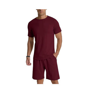 2025 haut hommes 100% coton à manches courtes été survêtement t-shirt et short ensemble avec 2 poches respirant haute qualité Premium - Product Image 1