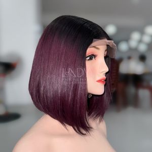 Cierre Bob Factory Precio al por mayor 100% Peluca de cabello humano vietnamita Ombre Color Burdeos Peluca de encaje frontal - Product Image 1