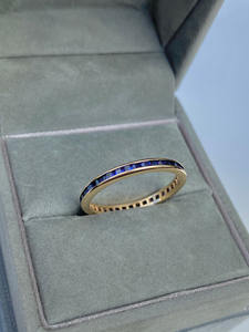 Anillo de boda de corte cuadrado de zafiro azul fino chapado en oro de 18 quilates Anillo de boda de color azul cortado Asscher para mujer personalizable para la moda - Product Image 2