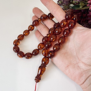 Perles de prière islamiques en ambre cognac doré, chapelet religieux en ambre, cadeau religieux - Product Image 1