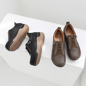 Jshoe รองเท้าผ้าใบหนังวัวแพลตฟอร์มสำหรับผู้หญิง, รองเท้าลำลองรองเท้าเดินมีเชือกผูกสูง5.5ซม. รายละเอียดหัวเข็มขัดใส่สบาย - Product Image 3