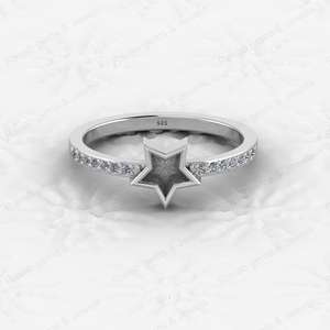 High Quality 14k Gold Plated 925 Sterling Silver 6mm Star Shape CZ Semi Mount Blank Setting Engagement <b>Ring</b> Keepsake DIY Jewelry - Product Image 6