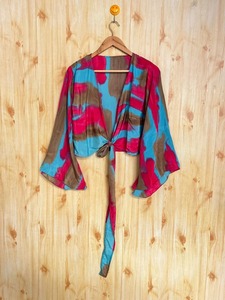 Blusa Bohemia de seda gitana Vintage Flare manga Wrap Top Hippie mujer seda Up ciclo Top fiesta para regalo campana mangas blusa Top - Product Image 4