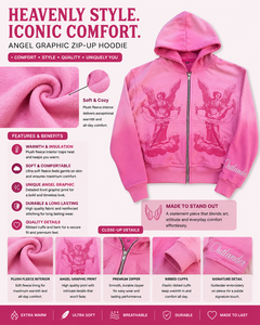 เสื้อฮู้ดซิปสีชมพู SINEWY รุ่น Unisex ผ้าฝ้ายฟลีซ 100% พร้อมลายปักรูปนางฟ้า ออกแบบโลโก้ตามสั่ง สำหรับใส่ลำลอง - Product Image 4