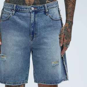 Vintage Style Distressed Denim <b>Shorts</b> <b>Men</b> Solid Summer Breathable <b>Knee</b>-<b>length</b> Hip Hop <b>Men's</b> Jeans <b>Shorts</b> Medium Washed Ripped - Product Image 3