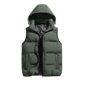 Haute qualité hiver chaud Polyester hommes à capuche zippé matelassé gilet manteau col montant Logo personnalisé solide veste de sport motif - Product Image 5