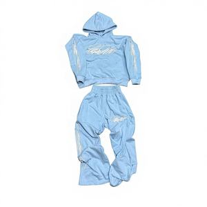 Ensemble deux pièces pour homme, sweat-shirt et pantalon de survêtement en polaire respirant, avec logo personnalisé imprimé, appliqué de strass, brodé, taille plus - Product Image 3