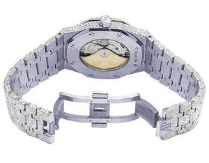 Style Unique VVS Moissanite Diamant Arc-en-ciel Cadran Arabe Acier Inoxydable Glacé Automatique Montre-Bracelet Mécanique Luxe Mode - Product Image 6
