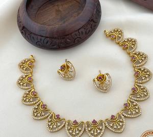 Ensemble de mariage de luxe antique en or et rubis ensemble traditionnel collier ras du cou et boucles d'oreilles ensemble anniversaire de mariage - Product Image 3