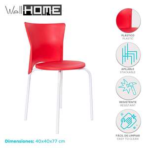 Sedia da ufficio impilabile in metallo WELL HOME 'Luc' Rossa 70cm - Product Image 2