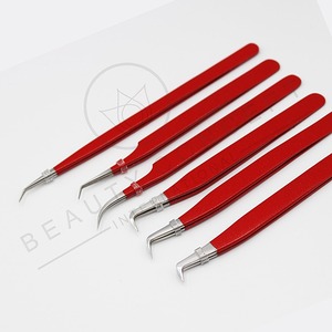 Red <b>Glitter</b> Color Eyelash Extension Isolation Tweezers High Grade Stainless Steel Volume Lash Tweezers - Product Image 4