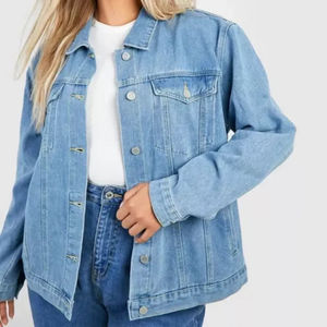 Vestes en jean denim pour femmes personnalisées de haute qualité revers bleu pour femmes lavées avec dos veste en jean élégante et brillante fabriquée au Pakistan - Product Image 5