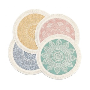 Dense Tasselled Embroidered Beige Colour Custom Circular <b>Table</b> Mats Washable Custom <b>Table</b> Placement Mats Indoor <b>Dinning</b> <b>Tables</b> - Product Image 3