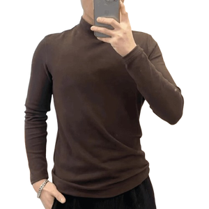 Camiseta de manga larga de otoño e invierno de gama alta para hombre Slim Fit con elasticidad Color sólido Camisa base cálida - Product Image 3