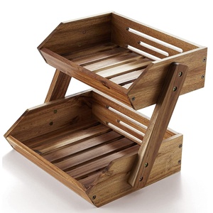 Corbeille à fruits en bois à deux niveaux Armoire de cuisine polyvalente sculptée écologique Stockage de fruits essentiel pour les cuisines à domicile - Product Image 4