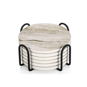 Posavasos de mármol de lujo para Decoración de mesa para bebidas, piedra absorbente con soporte de latón de corcho para decoración del hogar - Product Image 5