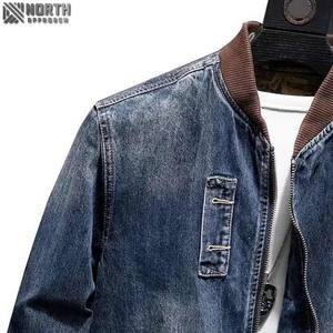 Veste décontractée pour hommes printemps automne col rond personnalisé 100% coton Vintage Patchwork Neck Denim Jacket - Product Image 5