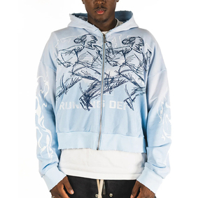 เสื้อฮู้ดดี้ทรงบ็อกซี่แบบครอป ซิปหน้า ลวดลายกราฟิกวินเทจ คุณภาพสูง ขนาดใหญ่พิเศษ ผ้าฝ้าย 100% ลุคทำเก่า สไตล์วินเทจ สำหรับผู้ชาย - Product Image 3