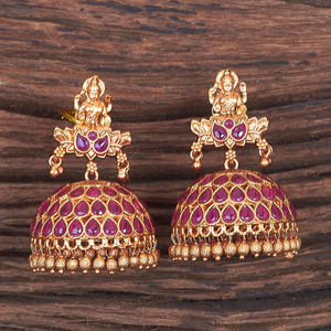 ต่างหูเคลือบทองแบบโบราณ Jhumki Temple 670051สไตล์อินเดียใต้ - Product Image 2