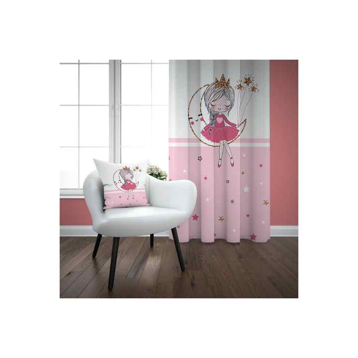 Pink Striped Ayda Girl's Room Set (Background Curtain - Bedspread and Pillow - Carpet)