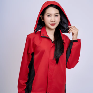 Veste imperméable unisexe 100% polyester ROUGE-NOIR Coque rigide Coupe-vent Isolation thermique Fine Fermeture éclair - Product Image 1