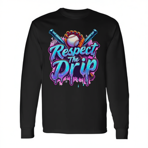 Respect The Drip Youth T-shirt a maniche lunghe con design da baseball, girocollo unisex, stampa digitale, sport e giochi - Product Image 2