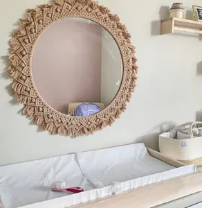 Цветочный стиль джутовый Шнур Новый стиль макраме подвесное настенное декоративное зеркало с бахромой в стиле бохо