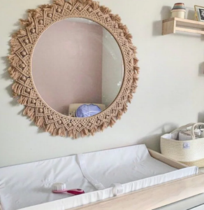 Flower Style Jute Cord New Style Macrame <b>Hanging</b> Wall Decorative <b>Mirror</b> with Boho Fringe - Product Image 1