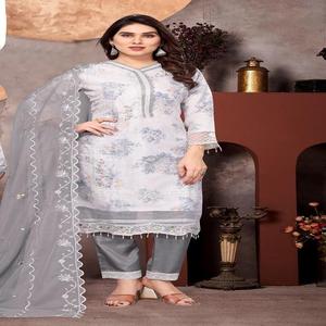 Support de vêtements spéciaux/tenue de conception à feuilles persistantes pour adultes costume Salwar en organza pur et Dupatta avec travail manuel brodé à vendre - Product Image 1