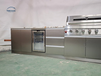 Meuble de cuisine extérieur moderne personnalisé en gros avec évier, robinet, charnière et panier de rangement, ensemble barbecue en acier inoxydable 304