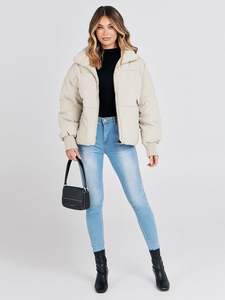 women's puffer jacket plus size quilted insulated <b>padded</b> lightweight long hooded zipper closure breathable women's Puffer jacket - Product Image 4