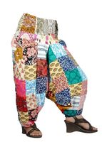 Pantalon Harem en Patchwork de Coton, Pantalon Bohème Gypsy, Pantalon Indien Afghani, Pantalon Capri Ample, Pantalon de Danse du Ventre Harem