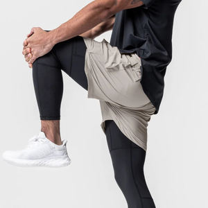 Pantalones deportivos de gimnasio para hombre, mallas deportivas para correr, culturismo, baloncesto, Fitness, cordón medio, secado rápido, dos pisos, 2 en 1, sólido - Product Image 2