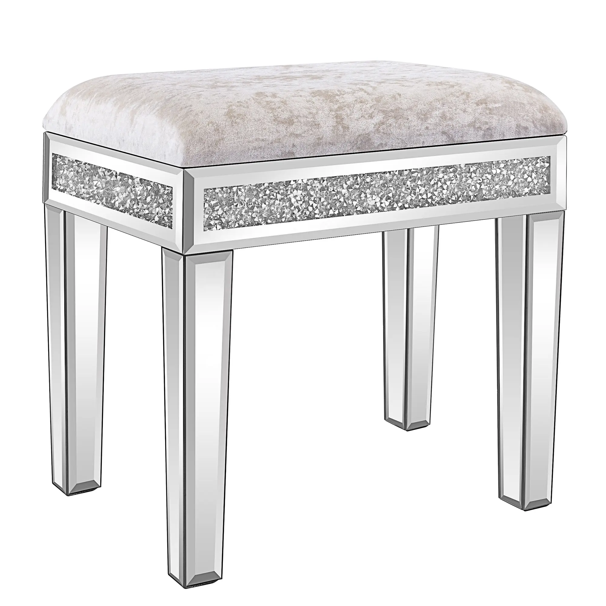 Mirrored Vanity Stools Upholstered Velvet Ottoman Stool Storage Bench Vanity Chair for Bedroom
