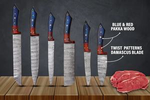 Ensemble de 6 couteaux de chef en acier Damas de qualité supérieure, fabriqués à la main, 67 couches |   Ensemble de couteaux de cuisine écologiques ambidextres de style japonais | - Product Image 3