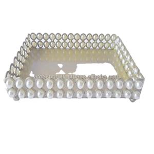 Décoration de table blanche élégante décoration de mariage fantaisie décorative grand plateau de cosmétiques et de bijoux unique perlé pour les fêtes de mariage - Product Image 1