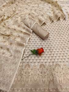 Custom Made in Small <b>Motifs</b> Woven Brocade Silk Sarees Made From Pure Silk Fabrics Available in <b>Light</b> Grey Colour and Patterns - Product Image 5