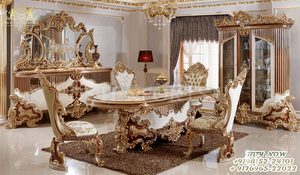 เฟอร์นิเจอร์ห้องรับประทานอาหารไม้สักดีไซน์หรูหรา โต๊ะรับประทานอาหารไม้แท้ทำมือสุดพิเศษ สไตล์ฝรั่งเศส โต๊ะรับประทานอาหารงานฝีมือ - Product Image 4