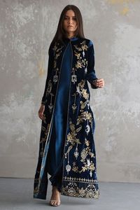 NEW--DESIGNER LONG <b>JACKET</b> ,KURTA WITH PANT DRESS EMBELLISH CRYSTAL GLASS BEADS, DABKA WORK for Party-WEAR @ 2023 - Product Image 2