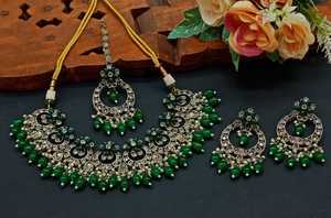 New Design Gold Plated Traditional <b>Drop</b> <b>Pearl</b> & Stone Studded Earring Mangtika Choker <b>Necklace</b> Set & Jewellery Set for Women - Product Image 6