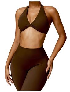 <b>Womens</b> 2 Piece Waterproof Yoga <b>Leggings</b> & Top Set With Front Logo Spandex Polyester Gym Fitness Wear Yoga Set - Product Image 3