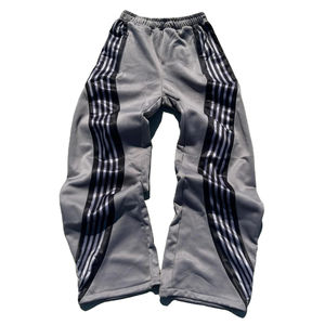 Customized Acid Wash Flared Sweat Pants Loose Mid Baggy Track <b>Joggers</b> Streetwear <b>Wide</b> <b>Leg</b> Cotton Sweatpants Casual Side Strips - Product Image 5