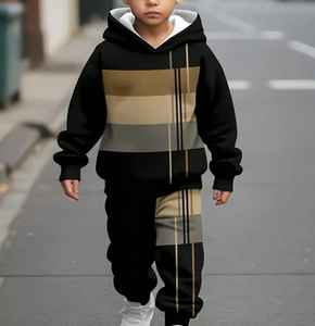 Conjunto de Sudadera Unisex para Niños, Mezcla de Algodón, Colores Personalizados, Alta Calidad, Pantalones Deportivos Cómodos e Informales con Puños, Bloques de Color, Felpa - Product Image 4