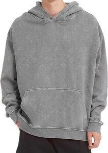 Sudadera con capucha de gran tamaño Vintage AcidWash desgastada 500gsm lavado personalizado frente sólido con capucha moda Casual invierno 100% algodón polar - Product Image 4