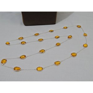 สร้อยคอฝาซิทรีนเงินสเตอร์ลิง925อัญมณีเหลี่ยมเพชรพลอย14K สีทองสำหรับผู้หญิง - Product Image 3