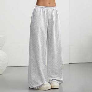 Pantalon de survêtement gris pour femme, imprimé léopard, coupe ample, taille élastique, longueur intégrale, 100 % coton, séchage rapide, décontracté pour l'été - Product Image 2